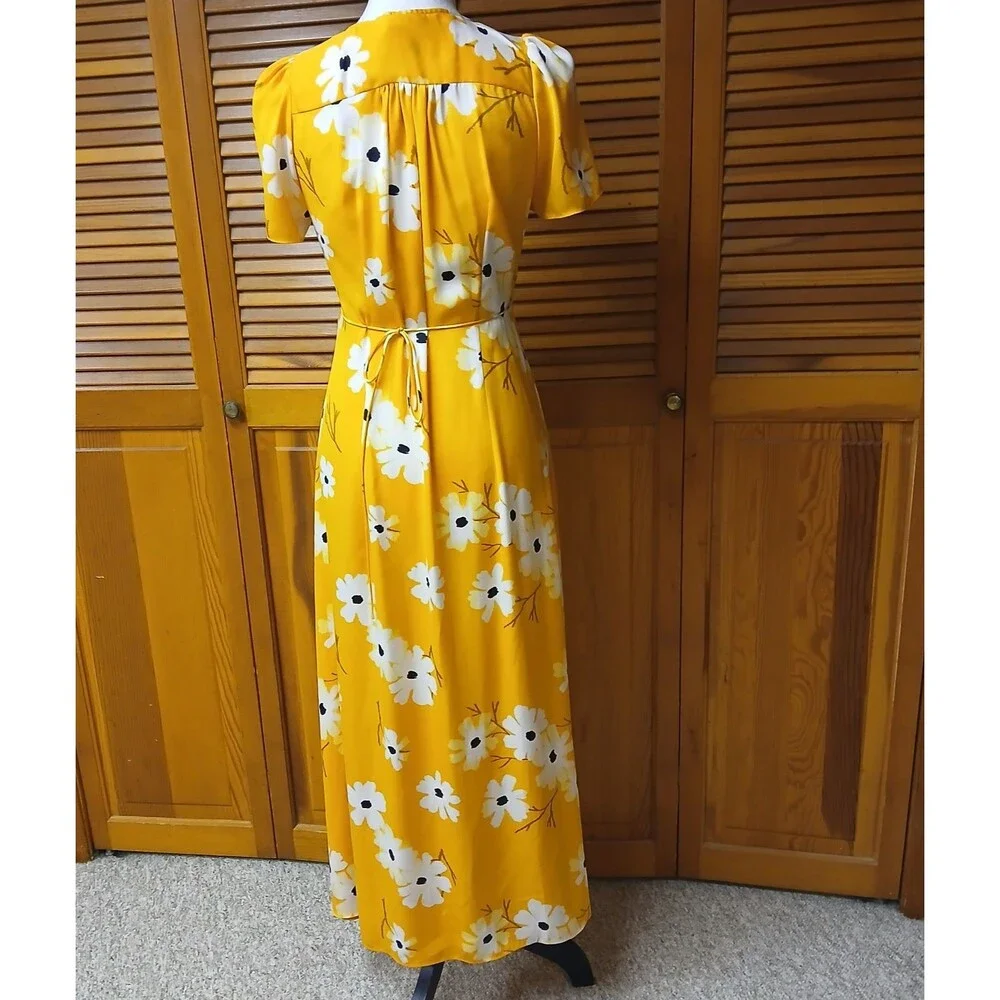 Madewell Yellow White Puff-Sleeve Ikat Floral Daisy Maxi Dress Size XS L3333